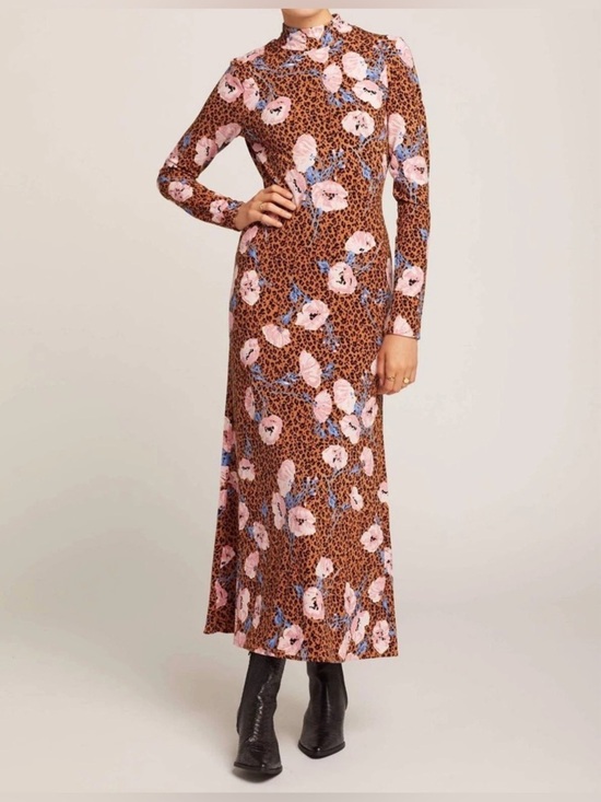 Free People Dresses & Skirts - Free People Retro Romance Midi Dress Leopard Floral Mock Neck Keyhole
S  Boho
